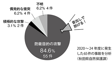 図2 人身事故の発生パターン割合
2020~24年度に発生した65件の事故を分析(秋田県自然保護課)